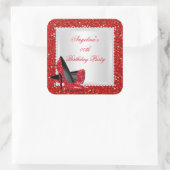 Glitter Rode Hoge Hakken Verjaardagsfeestje Diaman Vierkante Sticker (Tas)