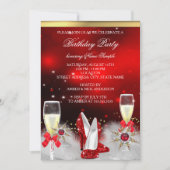 Glitter Rode Hoge Hakken Zilver Goud Champagne Kaart (Voorkant)