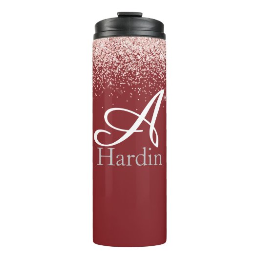 Glitter Rode Monogram Initiaal Naam Thermosbeker (Voorkant)