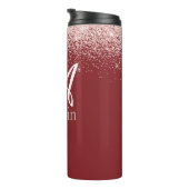 Glitter Rode Monogram Initiaal Naam Thermosbeker (Geroteerd rechts)