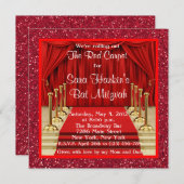 Glitter Rode Tapijt Hollywood Bat Mitzvah Uitnodig Kaart (Voorkant / Achterkant)