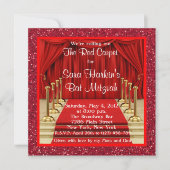 Glitter Rode Tapijt Hollywood Bat Mitzvah Uitnodig Kaart (Voorkant)