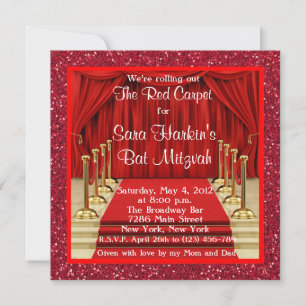 Glitter Rode tapijt Hollywood Bat Mitzwa uitnodigi Kaart