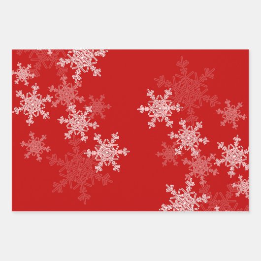 Glitter Rood Indigo Gouden Sneeuwvlokken Kerstmis Inpakpapier Vel (Voorkant)