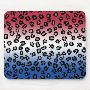 Glitter Rood Wit Blau Luipaardprint Muismat