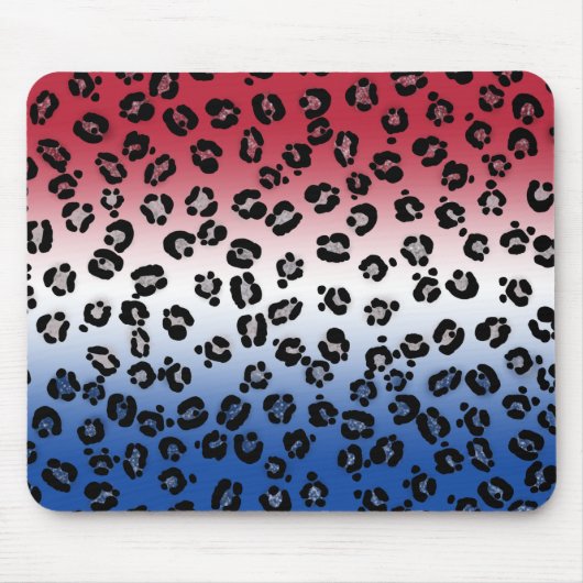 Glitter Rood Wit Blau Luipaardprint Muismat (Voorkant)