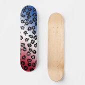 Glitter rood wit en blauw luipaardprint persoonlijk skateboard (Voorkant)