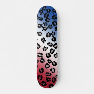 Glitter rood wit en blauw luipaardprint persoonlijk skateboard