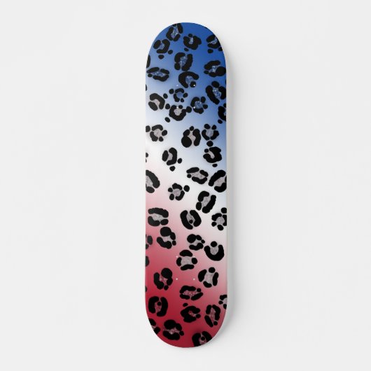 Glitter rood wit en blauw luipaardprint persoonlijk skateboard (Voorkant)