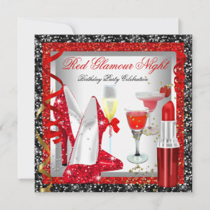 Glitter Rood Zwart Glamour Nacht Cocktails Feest Kaart