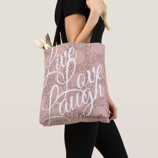 Glitter Roos Blush Polka Dot Live Love Lach Tote Bag (Dichtbij)