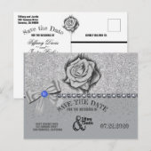 Glitter, Roos, diamanten & Bow sparen de Datum Kaa Aankondigingskaart (Voorkant / Achterkant)