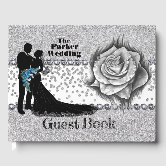 Glitter, Roos Diamonds en Bow Wedding Guest Book Gastenboek (Voorkant)