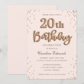 Glitter Roos Foil Balloons 20th Birthday Elegant Kaart (Voorkant / Achterkant)