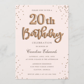 Glitter Roos Foil Balloons 20th Birthday Elegant Kaart