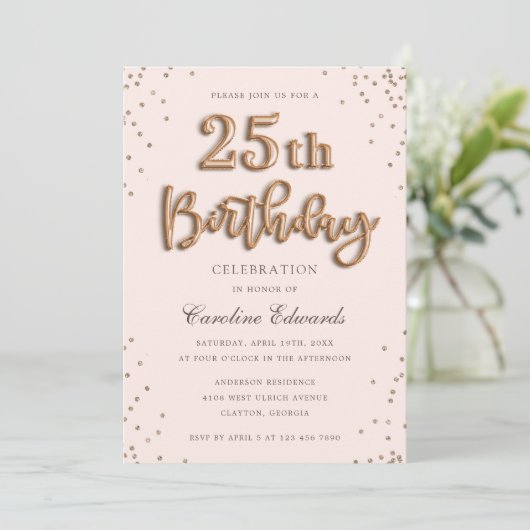 Glitter Roos Foil Balloons 25th Birthday Elegant Kaart (Staand voorkant)