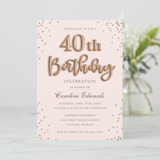 Glitter Roos Foil Balloons 40th Birthday Elegant Kaart (Staand voorkant)