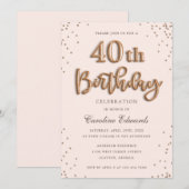 Glitter Roos Foil Balloons 40th Birthday Elegant Kaart (Voorkant / Achterkant)