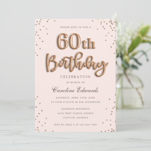 Glitter Roos Foil Balloons 60th Birthday Elegant Kaart (Staand voorkant)