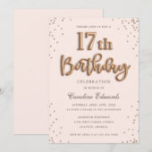 Glitter Roos Folie Ballonnen 17e Verjaardag Elegan Kaart (Voorkant / Achterkant)