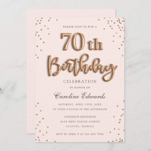 Glitter Roos Folie Ballonnen 70ste verjaardag Eleg Kaart (Voorkant / Achterkant)