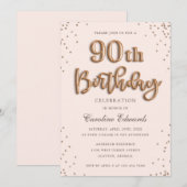 Glitter Roos Folie Ballonnen 90ste Verjaardag Eleg Kaart (Voorkant / Achterkant)