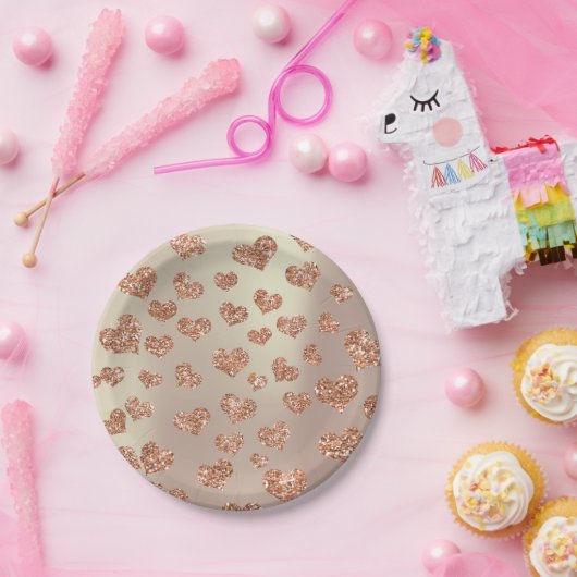 Glitter Roos Foxier Gold Hearts Confetti Koper Papieren Bordje (Feest)