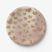 Glitter Roos Foxier Gold Hearts Confetti Koper Papieren Bordje (Voorkant)