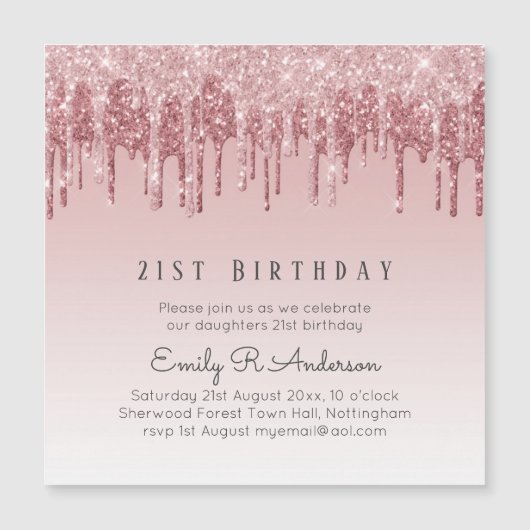 Glitter Roos Gold 21e verjaardag Roze meisje (Voorkant)