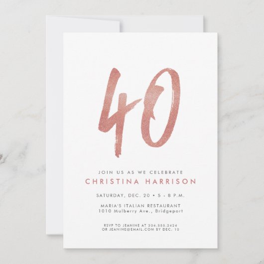 Glitter roos gold 40e verjaardagsfeestdag kaart (Voorkant)