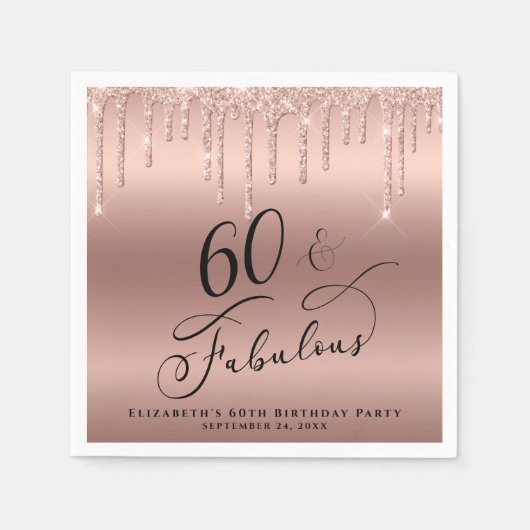 Glitter Roos Gold 60th Birthday Party Servet (Voorkant)