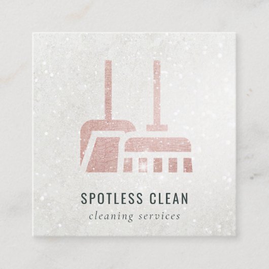 Glitter Roos Gold Blush Broom Cleaning Service Vierkante Visitekaartje (Voorkant)