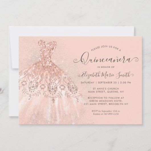Glitter Roos Gold Blush Pink Quinceanera Kaart (Voorkant)