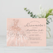 Glitter Roos Gold Blush Pink Quinceanera Kaart (Staand voorkant)