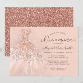 Glitter Roos Gold Blush Pink Quinceanera Kaart (Voorkant / Achterkant)