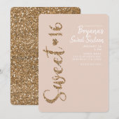 Glitter Roos Gold Blush Sweet 16 Zestien-partijen Kaart (Voorkant / Achterkant)