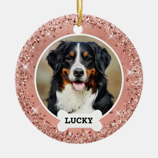 Glitter Roos Gold Brushed Metal Roos Gold Foto Keramisch Ornament (Voorkant)