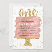 Glitter & Roos Gold Cake Eerste Verjaardag Kaart (Voorkant)