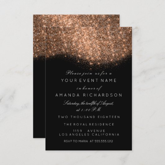 Glitter Roos Gold Copper Black White elegant Kaart (Voorkant / Achterkant)