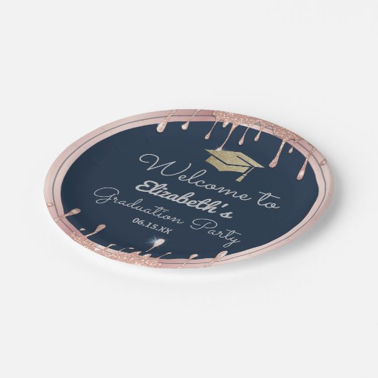 Glitter Roos Gold Drivers marineblauw Papieren Bordje (Gekanteld)