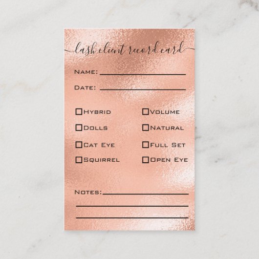 Glitter Roos Gold Eyelash Extension Client Record Visitekaartje (Achterkant)