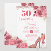 Glitter Roos Gold Floral Stiletto any age day Kaart (Voorkant / Achterkant)