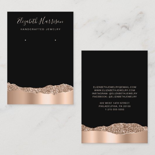Glitter Roos Gold Foil Black voor juwelen Visitekaartje (Voorkant / Achterkant)