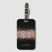 Glitter Roos Gold - Girly Sparkle Black Monogram Bagagelabel (Voorkant (verticaal))
