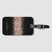Glitter Roos Gold - Girly Sparkle Black Monogram Bagagelabel (Voorkant (horizontaal))