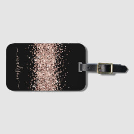 Glitter Roos Gold - Girly Sparkle Black Monogram Bagagelabel
