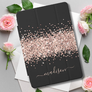 Glitter Roos Gold - Girly Sparkle Black Monogram iPad Pro Cover
