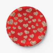 Glitter Roos Gold Heart Confetti Rood, vloeibaar k Papieren Bordje (Voorkant)