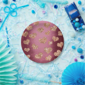 Glitter Roos Gold Hearts Confetti Burgundy Copper Papieren Bordje (Feest)