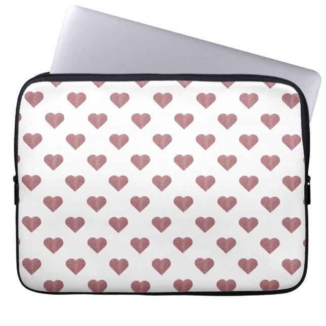 Glitter Roos Gold Hearts Witte achtergrond Laptop Sleeve (Voorkant)
